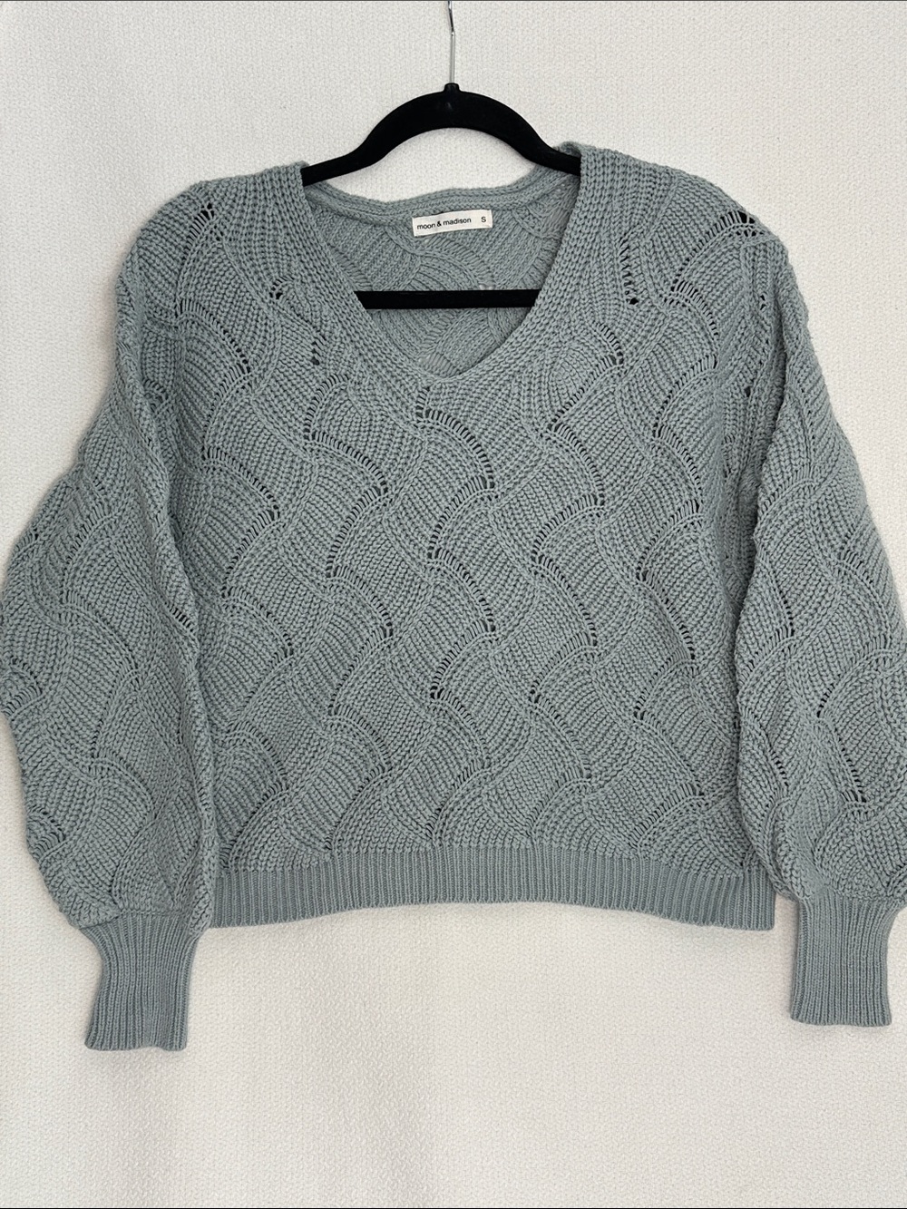 moon & madison Light Dusty Blue V-Neck Textured Knit Sweater